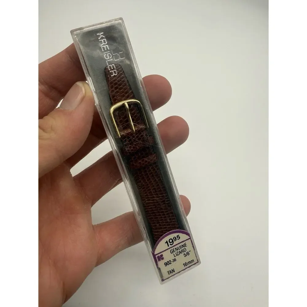 16mm Kreisler Tan Genuine Lizard NOS Vintage Watch Band & Gold-Tone Buckle